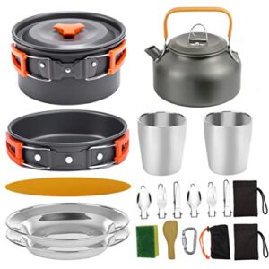 GaRcan Camping Pot Camping Pot Barbecue Cookware Portable Picnic Stove Set Lightweight Gear for 2 to 3 People Traveling Trekking Camping Orange 20PCS