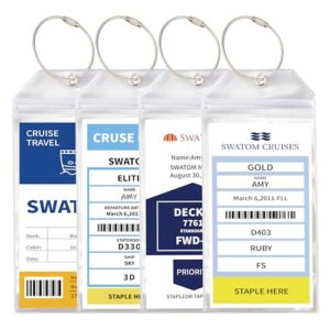 SWATOM Cruise Luggage Tags for Suitcases 4 Sets Carnival, NCL, Princess & MSC Waterproof Clear Luggage Bag Tag Holders for 2024 & 2025 Cruise Ships Essentials