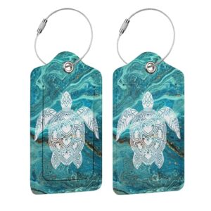 Set of 2 Luggage Tags for Suitcases Sea Turtle Leather Cruise Suitcases Tag with Stainless Steel Loop Privacy Cover ID Label Travel Bag Tags Luggage Identifiers for Women Men Travel