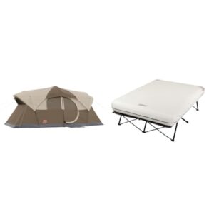 Coleman WeatherMaster 10-Person Camping Tent + Coleman Camping Cot, Air Mattress, & Pump Combo
